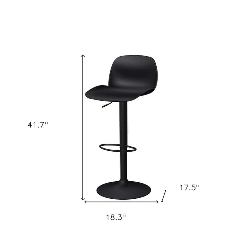 HomeRoots Set of Two Black Heavy Duty Plastic and Metal Low Back Adjustable Height Swivel Bar Chairs