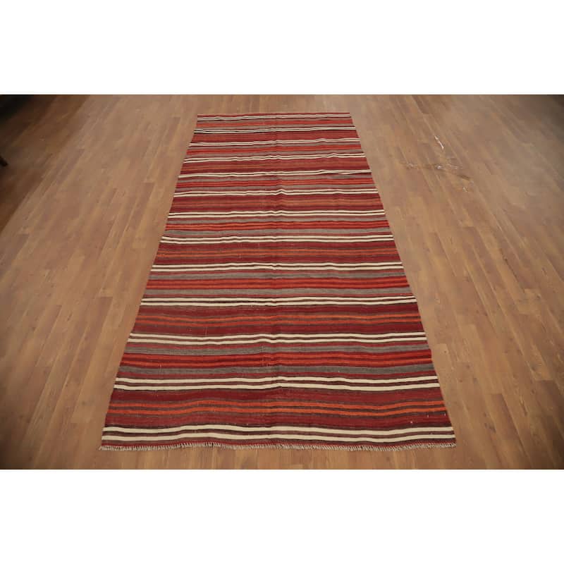 Hand Woven Oriental 100% Wool Carpet Southwestern Geometric Red Kilim Runner Rug - 9' 0'' X 4' 4''