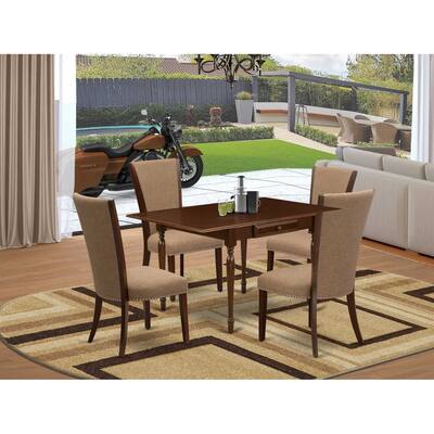 5-Piece Mahogany Finish Solid Wood Top - Rectangular Dining Room Set - Seats 4