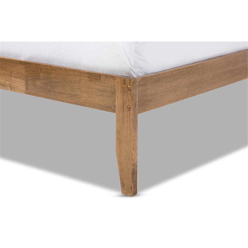 Modern Platform Bed - Contemporary Wood Bed Frame, Walnut Brown, Solid Rubberwood Construction