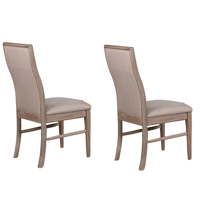 Elles Side Dining Chair Set of 2, Curved Backrest, Ash Wood, Beige Polyester