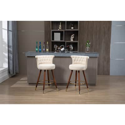Counter Stool, 28" Counter Height Bar Stools with Fabric Round Seat & Solid Wood Legs Set of 2 for Kitchen Counter