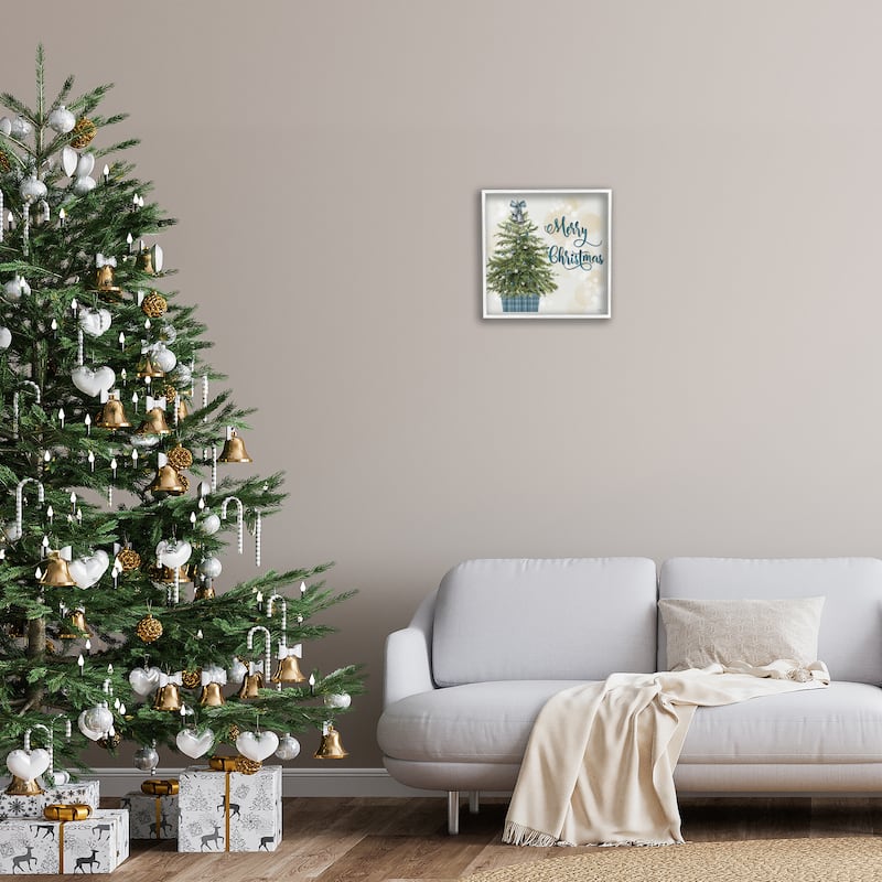 Stupell Christmas Tree in Plaid Stand Framed Giclee Art Design By Mollie B.