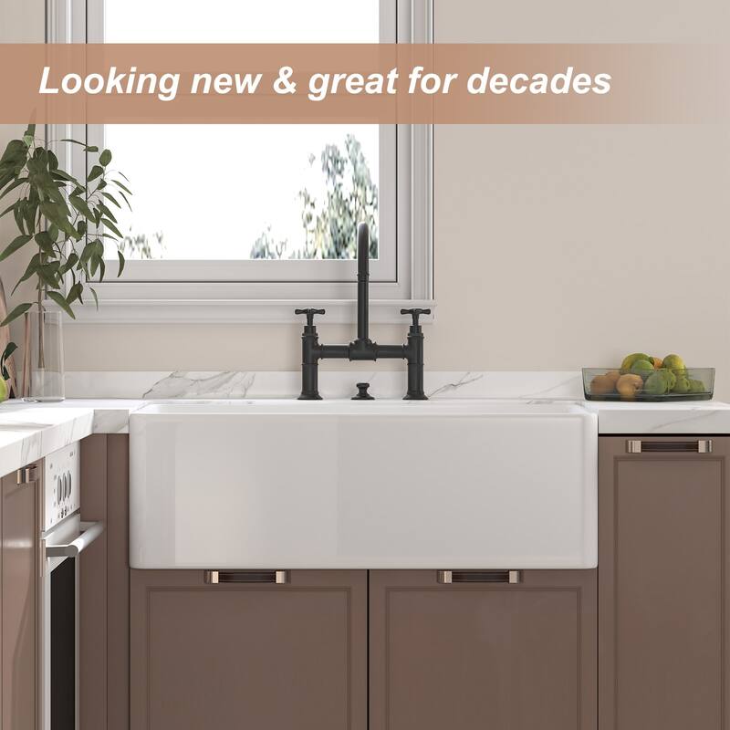 HOROW White Fireclay 30 in. x 20 in. Single Bowl Farmhouse Apron Front Kitchen Sink with Bottom Grid and Strainer - 30x20 Inch