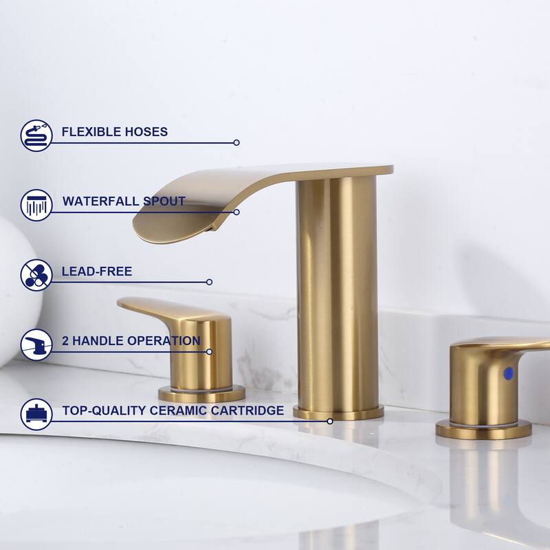 WOWOW 8 in.Double Handle Waterfall Bathroom Faucet with Pop-up Drain