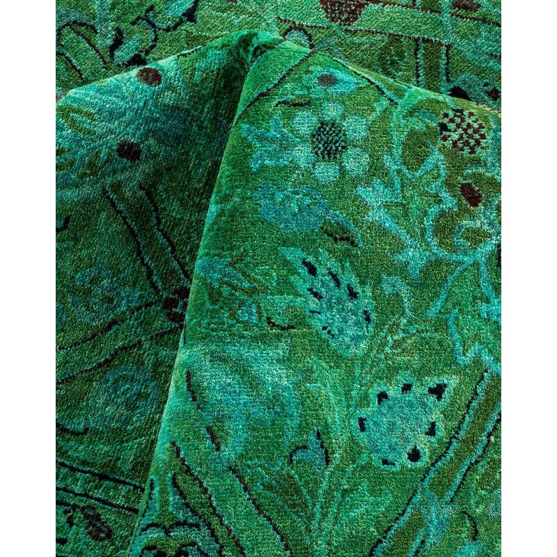 Overton Hand Knotted Wool Vintage Inspired Modern Contemporary Overdyed Green Area Rug - 5' 11" x 11' 8"