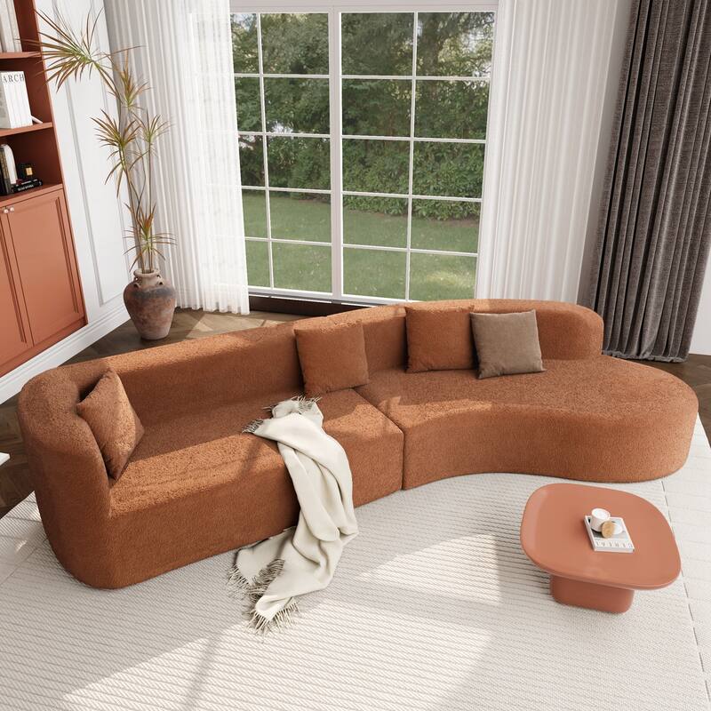 Modern Sectional Sofa with Curved Design, 2-Piece Chenille Modular Couch with 4 Pillows