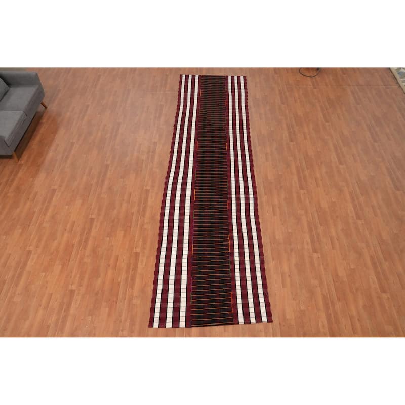 Hand Woven Oriental 100% Wool Carpet Southwestern Tribal Multi-Colored Kilim Runner Rug - 15' 11'' X 4' 2''
