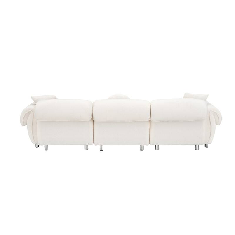 109.05" New Design Three-Seater Teddy Velvet Cushioned Sofa