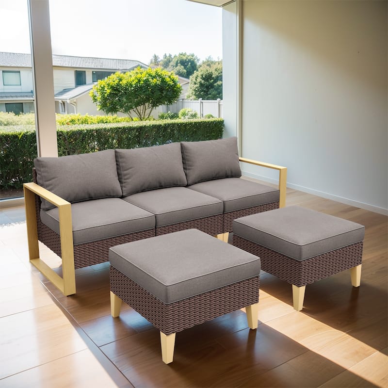 3 Piece Wicker Patio Furniture Set - Grey - Brown
