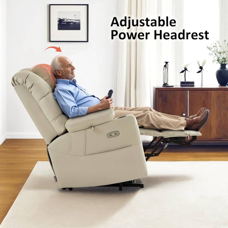 MCombo Large-Wide Dual Motor Power Lift Recliner with Massage and Dual Heating for Big and Tall Elderly, Faux Leather R7635
