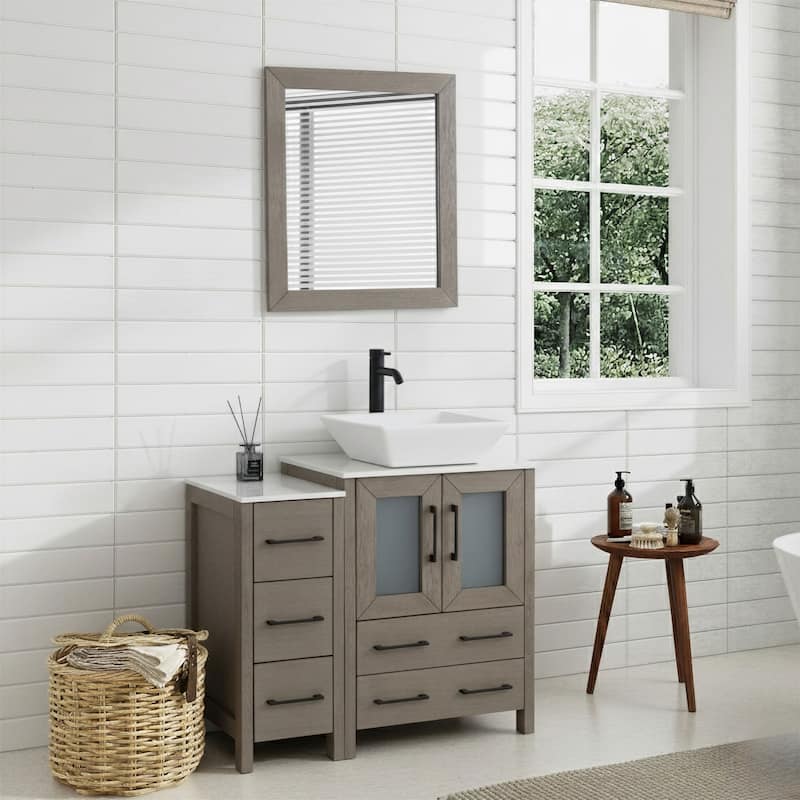 Vanity Art 36" Single Sink Bathroom Vanity Set with Engineered Marble Top and Free Mirror - 36 W X 18.5 D X 31.1 H