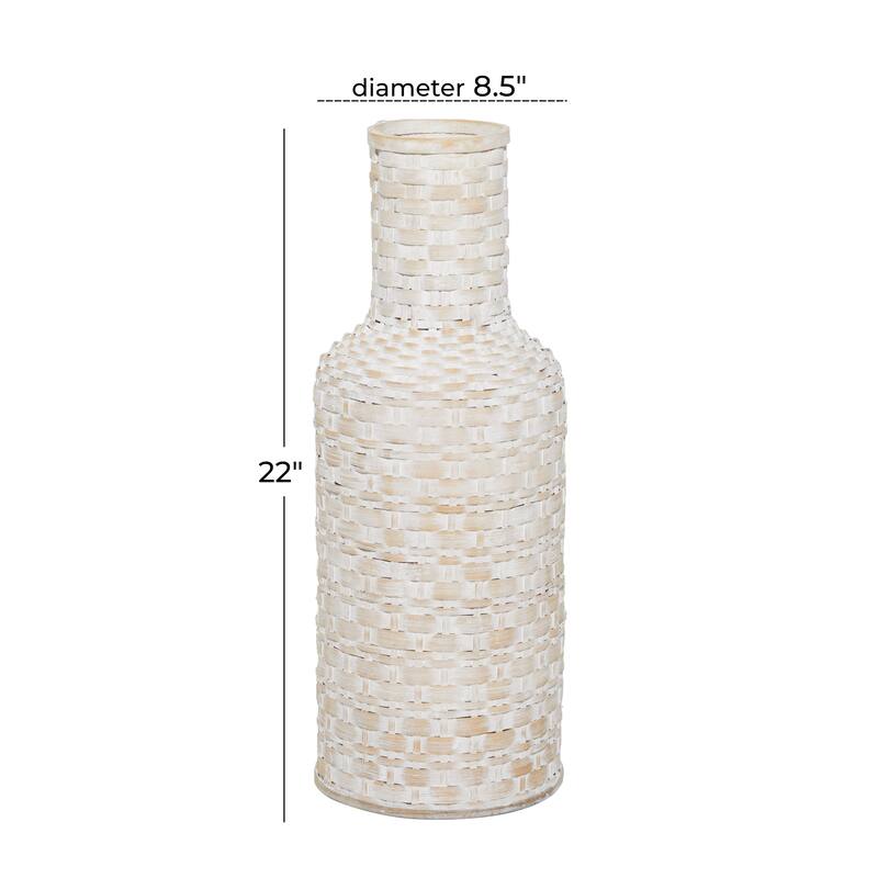 Intricately Woven Tall Bamboo Wood Floor Vase - White or Brown