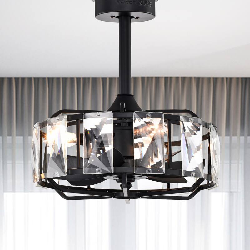 16 Inch Matte Black Crystal Shade Fandelier