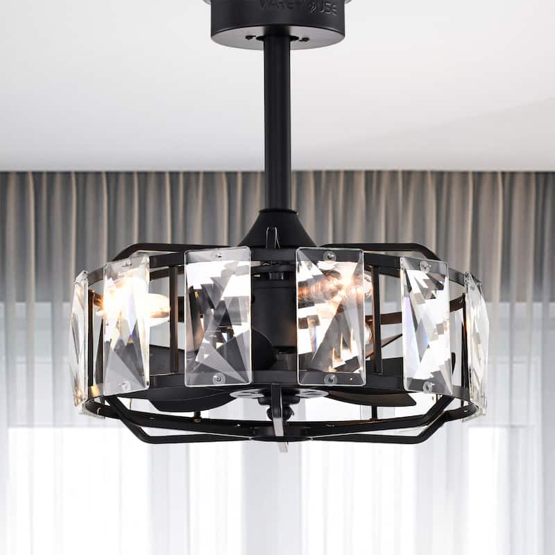 Alban 16 Inch Matte Black Crystal Shade Fandelier - N/A - Matte Black