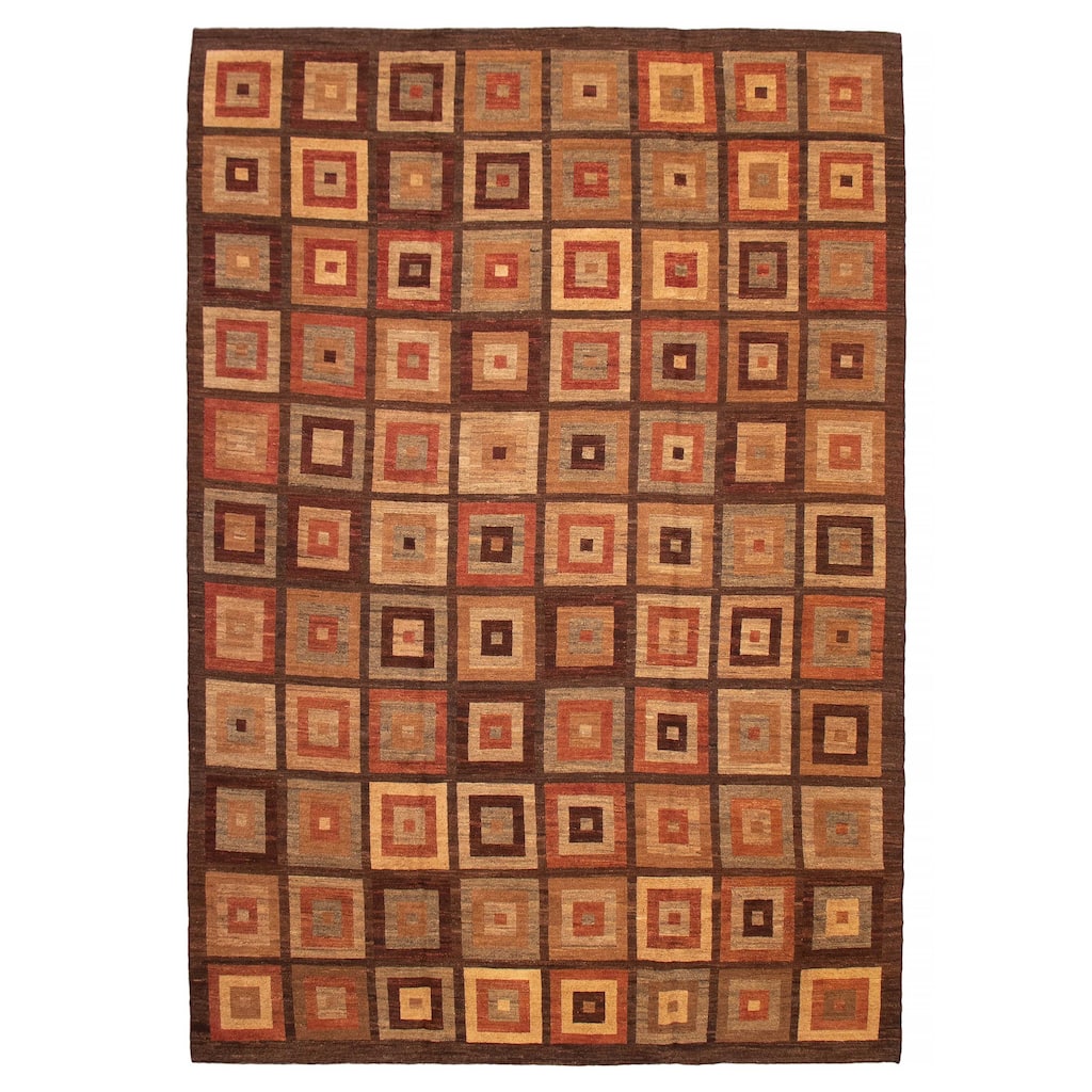 ECARPETGALLERY Flat-Weave Lahor Finest Brown Wool Tapestry Kilim - 10'2 x 14'10