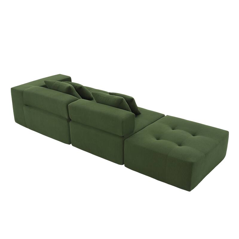 105.5" Corduroy L-Shaped Modular Sectional Sofa with Wide and Deep Seat, Tufted Design, and No Assembly Required