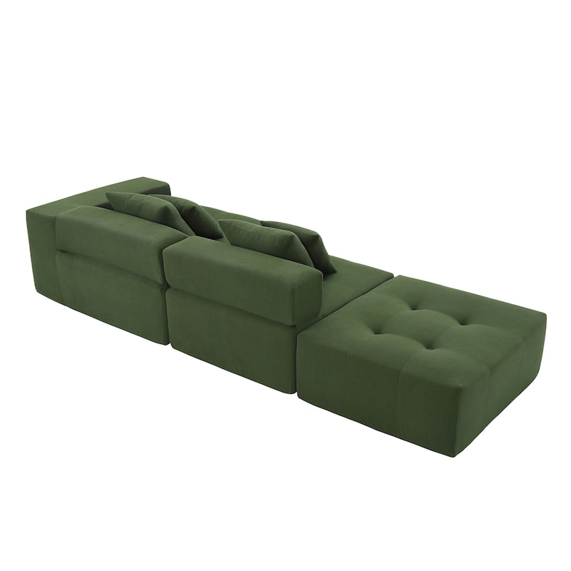 105.5'' Modular L-Shaped 3-Seater Sectional Sofa in Corduroy Upholstery with Tufted Design and 4 Pillows, No Assembly Needed