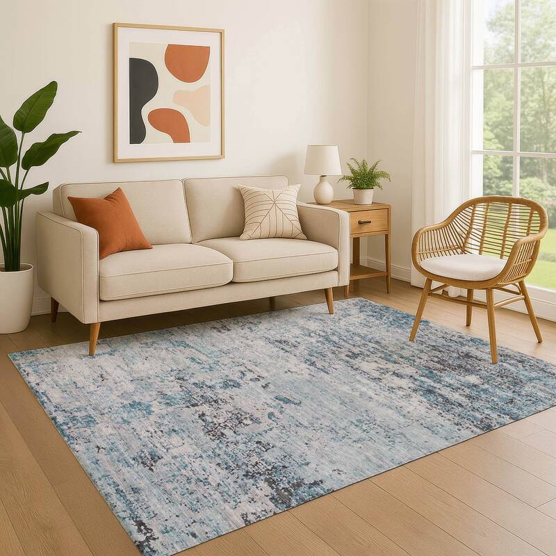 Premium Washable Super Soft Solid Abstract Mayfield Rug - Sky - 5' x 7'6"