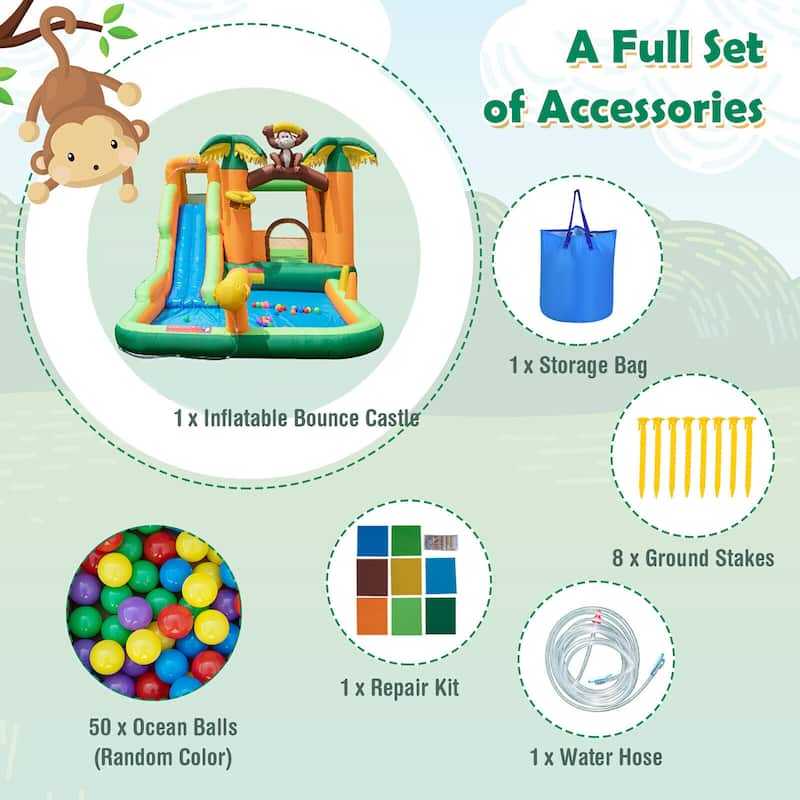 Gymax Inflatable Water Slide Park Monkey Bounce House Splash Pool
