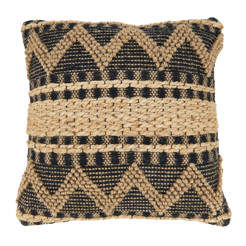 Zig Zag Patterned Bohemian Throw Pillow - 20" x 20" - Cover Only - Black
