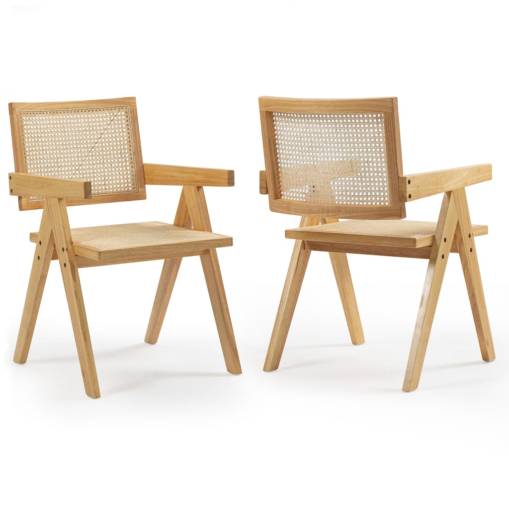 Set of 2 Bardot Natural Wooden Dining Chair with Rattan Back