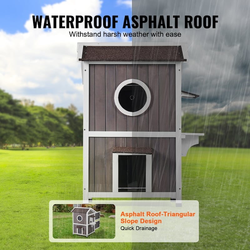 Outdoor Cat House Weatherproof, Feral Cat Shelter for Multiple Cats, Outdoor Wooden Cat House with Doors