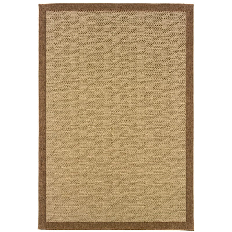 Houilles Beige Brown Border Outdoor Casual Area Rug