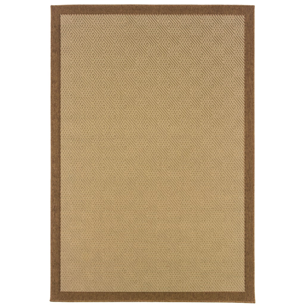 Houilles Beige Brown Border Outdoor Casual Area Rug