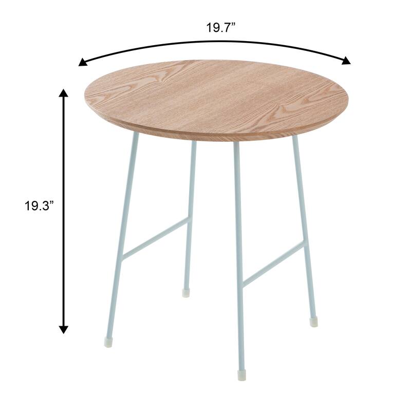 Rossmore Round Side Table MDF Wood Tabletop and White Stainless Steel Frame Accent End Tables