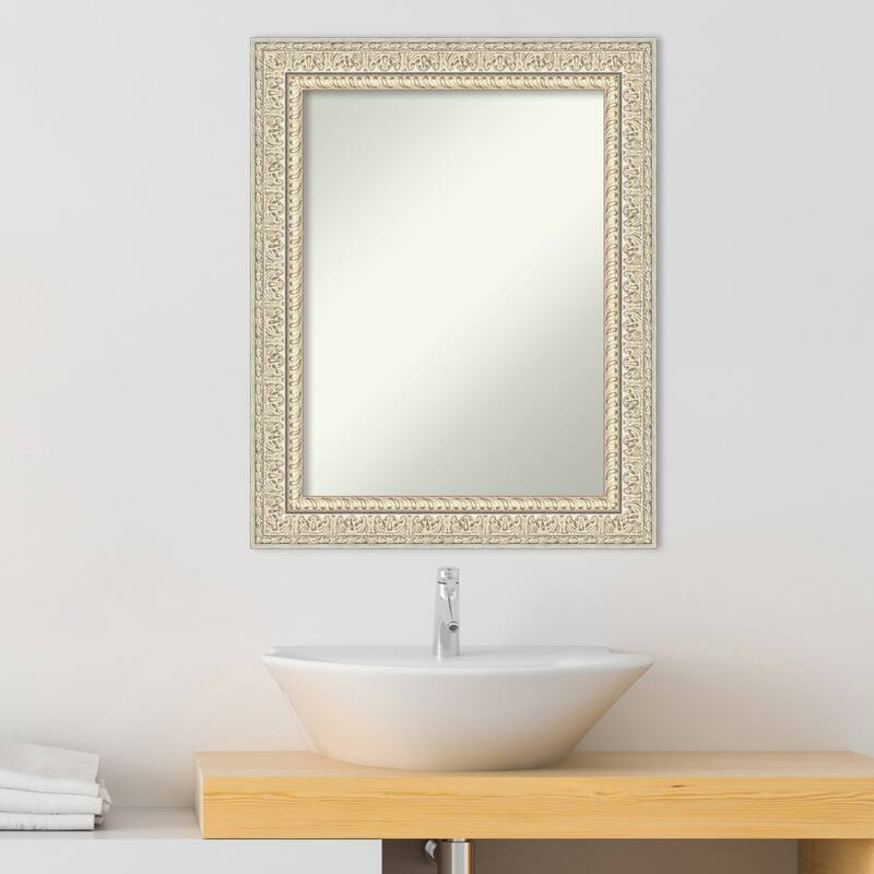 Non-Beveled Wood Bathroom Wall Mirror - Fair Baroque Cream Frame