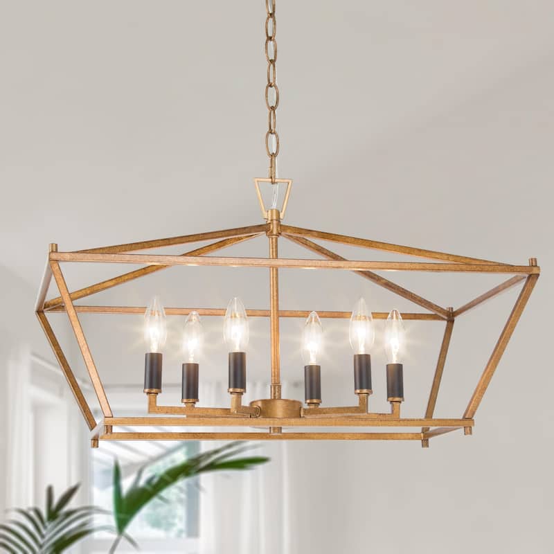Modern Farmhouse Black Gold 6-Light Chandelier Kitchen Island Light for Dining Room