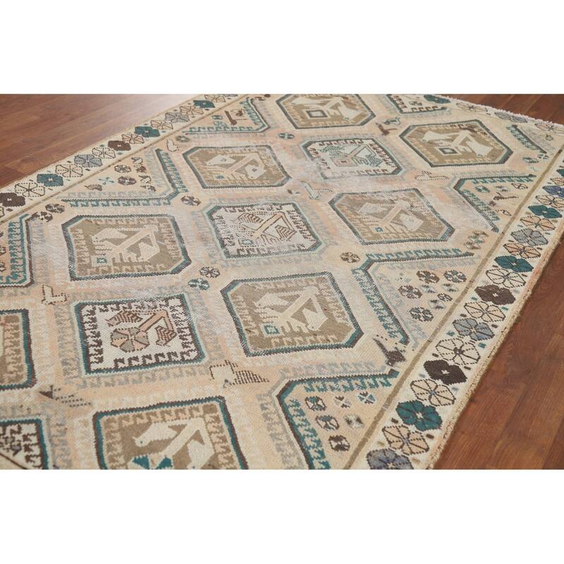 Distressed Bakhtiari Antique Persian Area Rug Hand-Knotted Wool Carpet - 4'5" x 7'0"