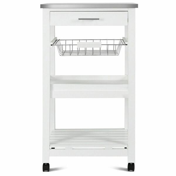 Shop Costway Rolling Kitchen Trolley Cart Steel Top Removable Tray