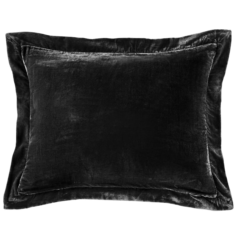 HiEnd Accents Stella Faux Silk Velvet Romantic Western 27x39 inch Flanged Dutch Euro Pillow - Black