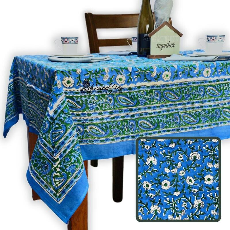 Royal Paisley Floral Cotton Block Print Tablecloth Rectangle