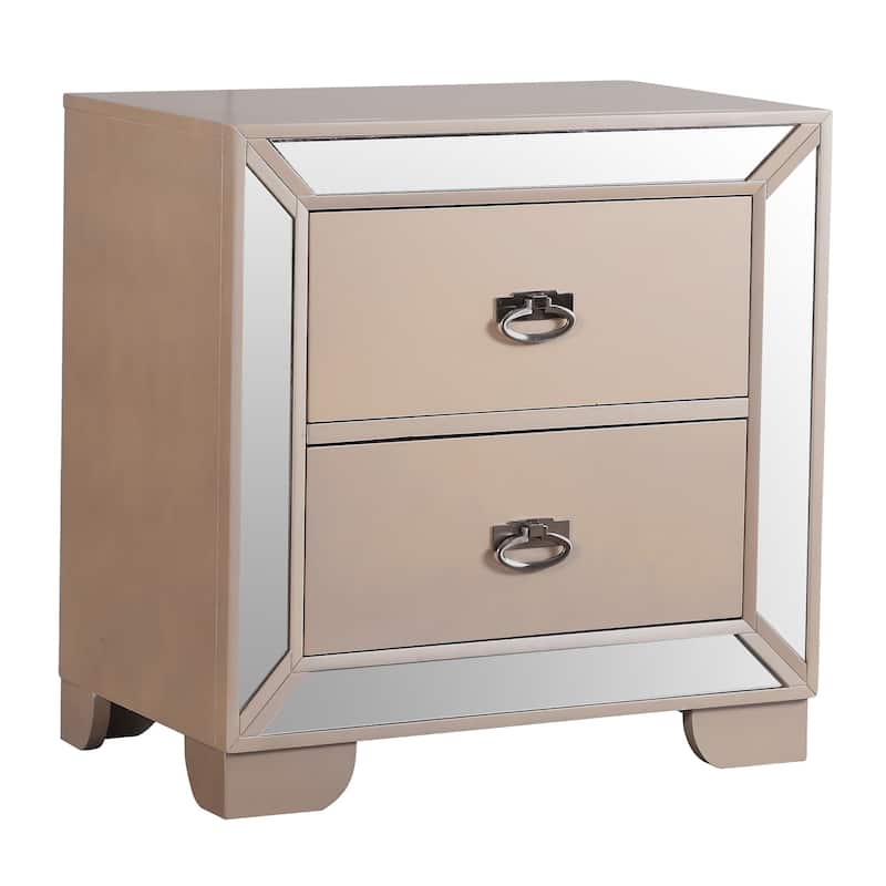 2-Drawer Mirrored Square Nightstand - 28" - Beige