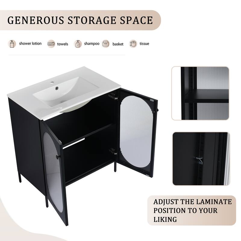 30 inch Plywood Freestanding Bathroom Vanity with Integrated Ceramic Sink