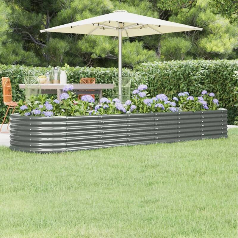 vidaXL Raised Garden Bed Raised Flower Bed Galvanized Steel Outdoor Planter - 116.5"x31.5"x14.2" - Gray