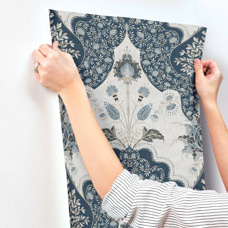 A-Street Prints Auden Dark Blue Floral Grandeur Wallpaper
