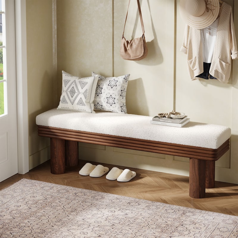 55-Inch Upholstered Entryway Bench, Modern Shoe Bench
