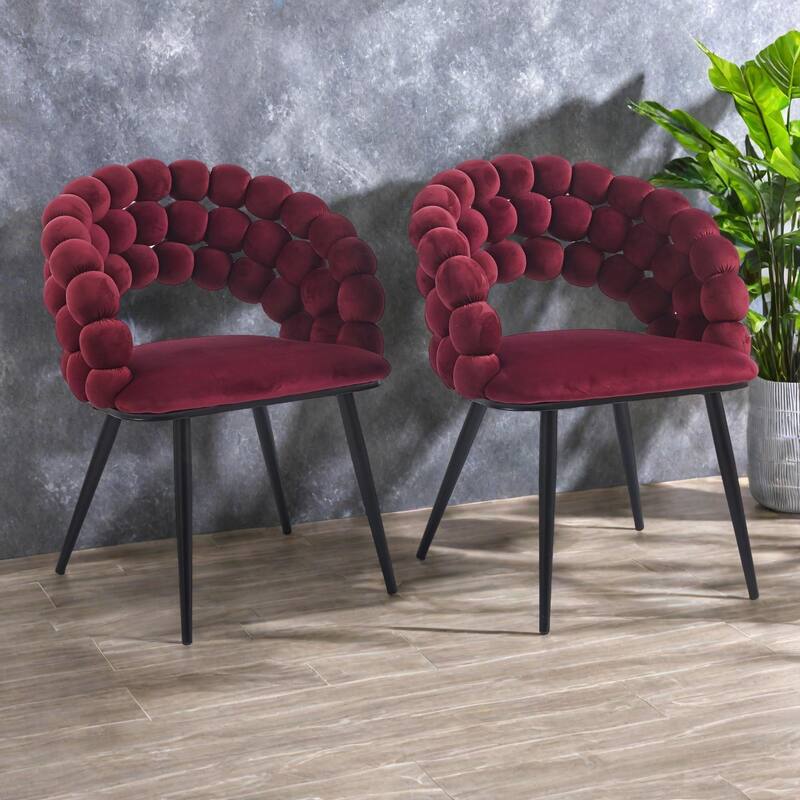 Fabric Modern Chairs (Set of 2) with Golden Iron Tube Legs, Soft Cushions, and Comfortable Backrest - WINE RED