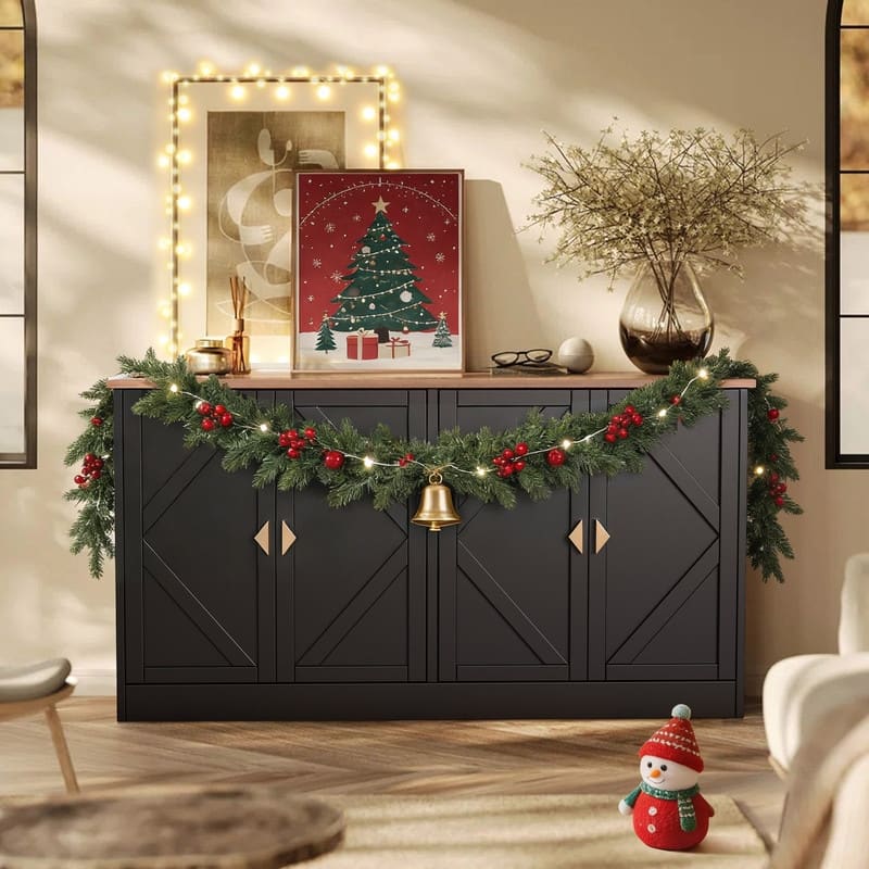 Modern 59" Sideboard, Rectangular Buffet Table with Adjustable Shelves - Black