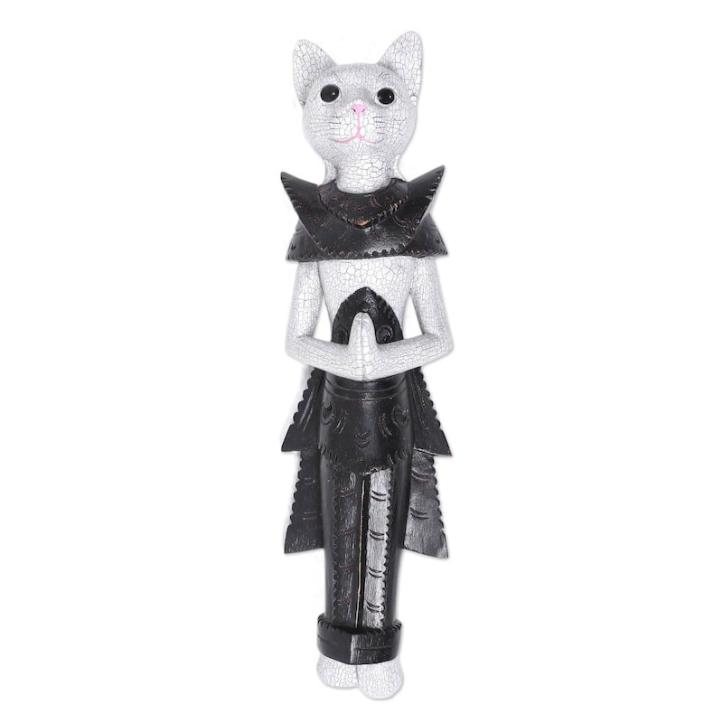 Handmade White Palace Cat Wood wall sculpture (Indonesia)