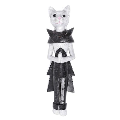Handmade White Palace Cat Wood wall sculpture (Indonesia)