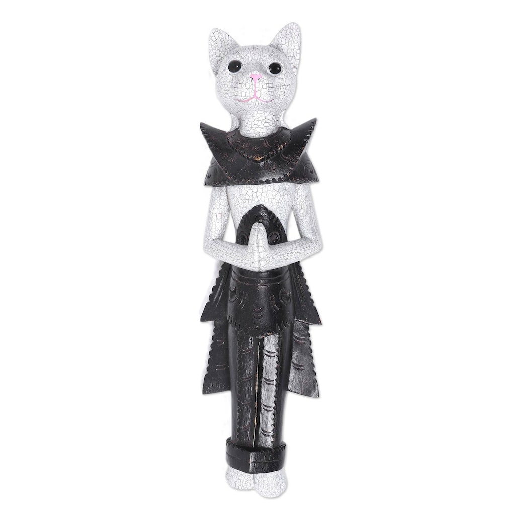 Handmade White Palace Cat Wood wall sculpture (Indonesia)