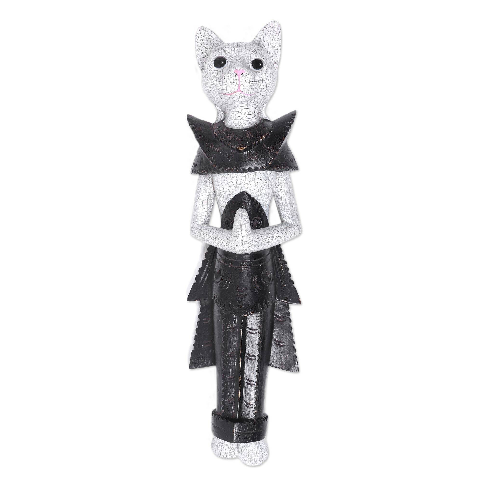 Handmade White Palace Cat Wood wall sculpture (Indonesia)