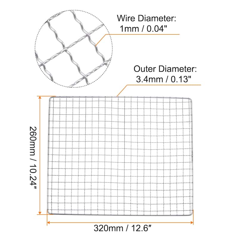 Square BBQ Grill Net 12.6"x10.2" Stainless Steel Barbecue Mesh for Baking - Silver