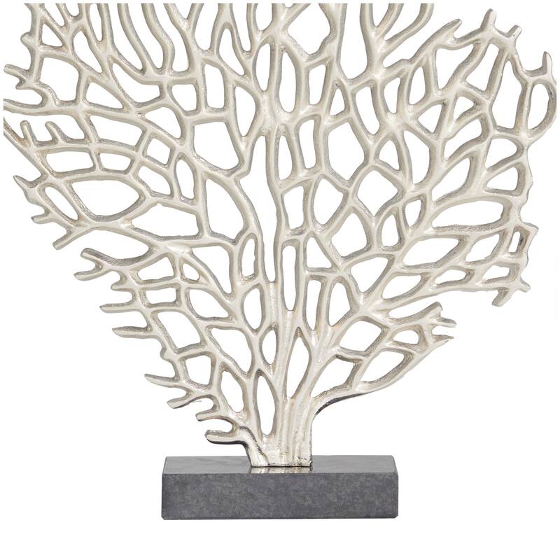 Silver Aluminum Metal Coral Decorative Sculpture with Marble Base