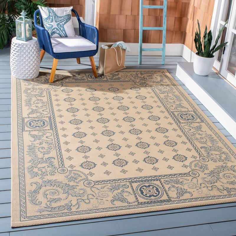 SAFAVIEH Courtyard Steve Indoor/ Outdoor Waterproof Patio Backyard Rug - 8' x 11' - Natural/Blue